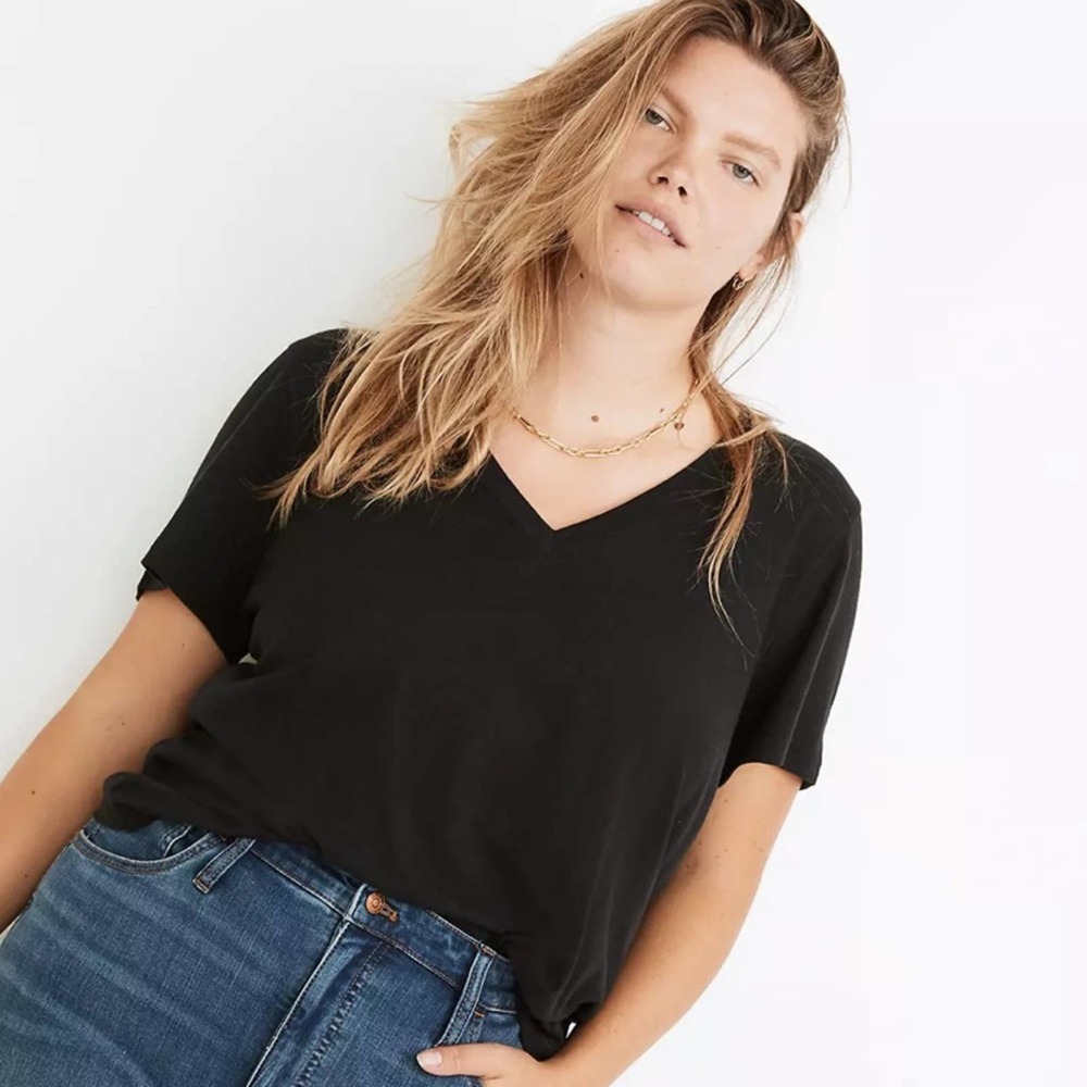 Madewell TEAL Whisper Cotton V Neck Tee